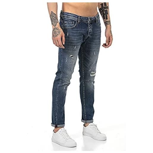 Redbridge jeans da uomo pantaloni denim stile used destroyed blu scuro w38l34