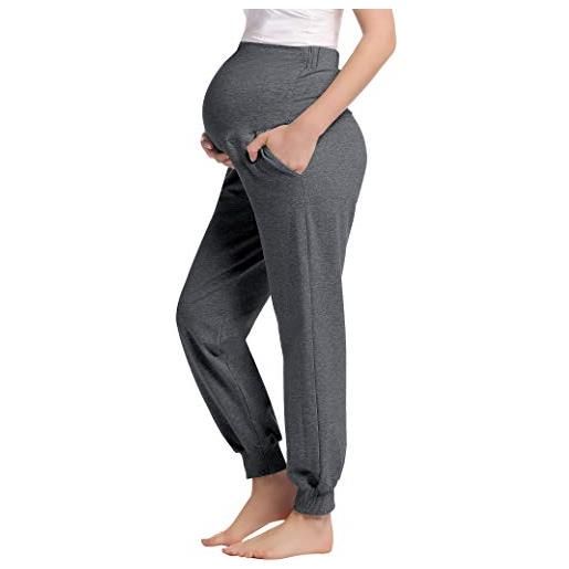 Joyaria pantaloni premaman da donna, lunghi, per gravidanza, adatti come pigiama o per lo yoga, grigio chiaro, xxl