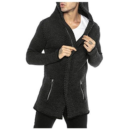 Redbridge cardigan da uomo giacca lunga con cappuccio cappotto in cotone grigio s