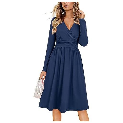 OUGES donne estate vestito casual scollo v manica corta signore matrimonio ospite midi vestito con tasche