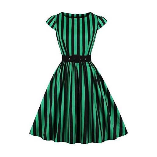 AXOE donna abito vintage anni 50 cotone traspirante, linea a, scollo a barca, cintura contrasto rimovibile rosso con a pois bianco, taglia 46, l