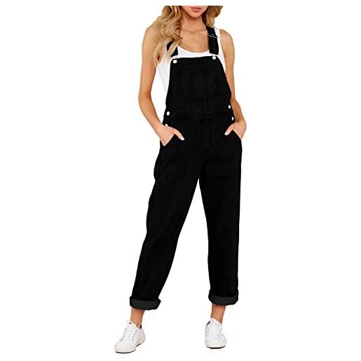 Roskiky salopette donna tuta intera jeans casual stretch denim con tasche, blu, l