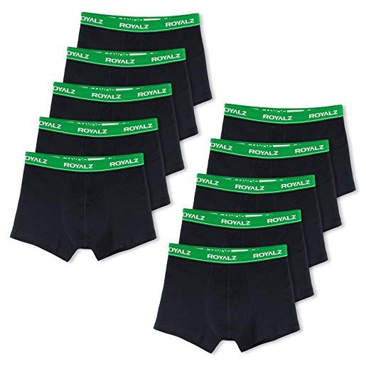 ROYALZ boxershorts pantaloncini da uomo 10 pz. Classici senza cuciture per sport e tempo libero, pacco da 10 (95% cotone / 5% elastan), dimensione: m, colore: 10 x nero/elastico in vita verde