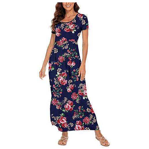DEARCASE maxi abito donna estate casuale manica corta floreale loose abiti lunghi plus size abito da donna con tasca rosa marina m