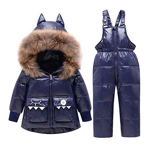 amropi tuta da sci per bambino unisex tute completo da neve 2 pezzi invernale giacca con cappuccio e pantaloni blu reale, 4-5 anni