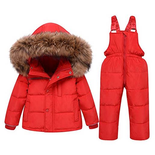 amropi tuta da sci per bambino unisex tute completo da neve 2 pezzi invernale giacca con cappuccio e pantaloni beige, 3-4 anni