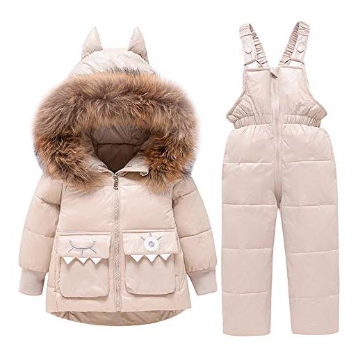 amropi tuta da sci per bambino unisex tute completo da neve 2 pezzi invernale giacca con cappuccio e pantaloni viola, 3-4 anni