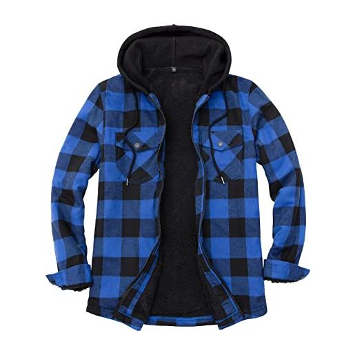 ZENTHACE - camicia da uomo foderata in sherpa con cappuccio e zip intera - blu - m