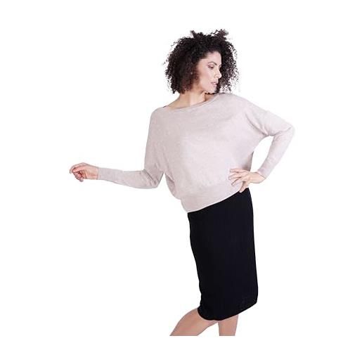 1st American maglia da donna girocollo in cashmere e seta colore sabbia - maglione manica lunga invernale taglia s