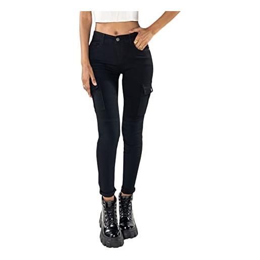 Nina Carter s353 - pantaloni cargo da donna, skinny fit, jeans cargo, jeans elasticizzati, look usato, cachi mimetici (s529), m