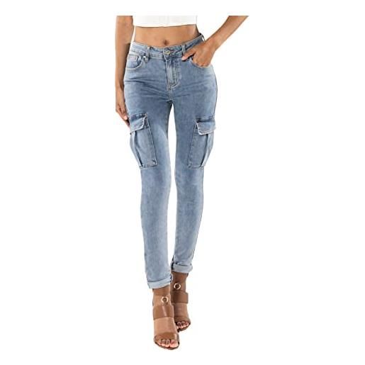 Nina Carter s353 - pantaloni cargo da donna, skinny fit, jeans cargo, jeans elasticizzati, look usato, nero (s353), s