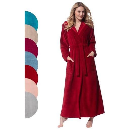 Morgenstern vestaglia di lusso molto lunga rosso accappatoio extra lungo da donna cappuccio bambù cotone e microfibra taglia xl