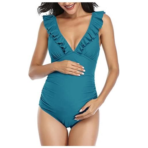 Summer Mae premaman costume da bagno donna intero un pezzo costumi mare maternità bikini da spiaggia blu s