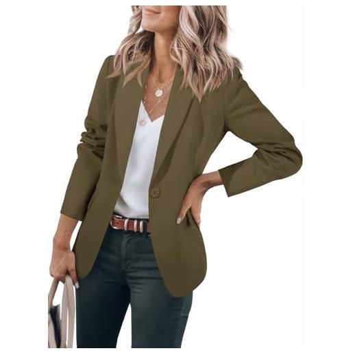 Cicy Bell - blazer da donna a maniche lunghe, casual, da ufficio, con apertura frontale e bottone, nero/grigio, xxl