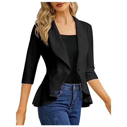 Clearlove donna slim fit blazer 3/4 manica elegante giacca blazer solid ruffled lapel suit casual ufficio cardigan blazer button suit giacca, bianca, xl
