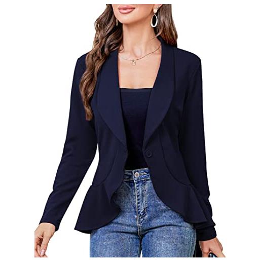 Clearlove donna slim fit blazer 3/4 manica elegante giacca blazer solid ruffled lapel suit casual ufficio cardigan blazer button suit giacca, blu navy, l