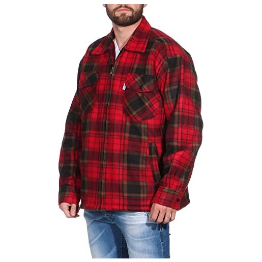ZARMEXX camicia termica da uomo a quadri, giacca da lavoro con pelliccia di peluche, fodera interna in flanella, a quadri, calda imbottitura, rosso/marrone, m