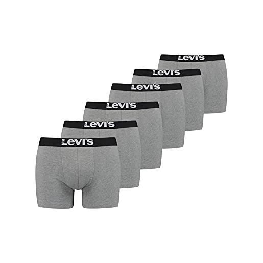Levi's men's solid basic boxers (6 pack) boxer shorts, grigio, xxl uomo