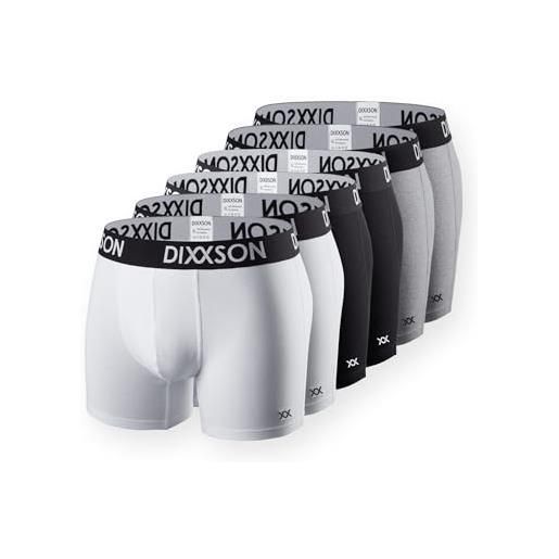 DIXXSON - boxer da uomo, confezione da 6 pezzi, traspiranti, vestibilità ottimale con morbido cotone (taglia m - 3xl), bianco nero grigio, l