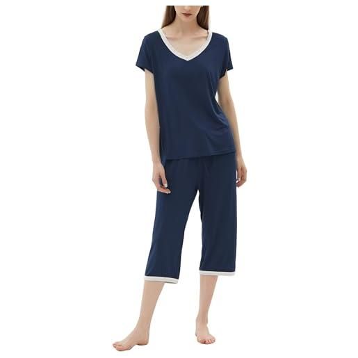 Joyaria pigiama corto da donna, in bambù, estivo, in due pezzi, a maniche corte, con 3/4, taglie s-xxl, tie dye, xxl