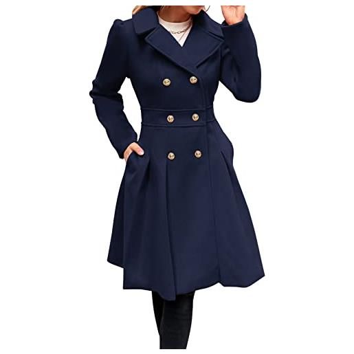 GRACE KARIN cappotto donna a manica lunga con risvolto in inverno cappotto caldo giacca stile casual outwear cappotto grigio scuro m
