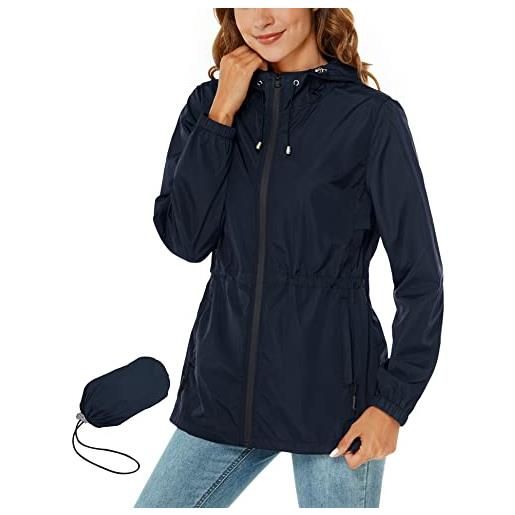 Rapbin impermeabile da donna, giacca antipioggia leggera e pieghevole, con cappuccio e tasca, stile trench, bianco, s
