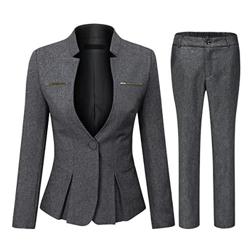 Yynuda tailleur da donna, 2 pezzi, vestibilità aderente, con giacca con un bottone, per lavoro e ufficio, tailleur con pantaloni, tailleur con gonna, l