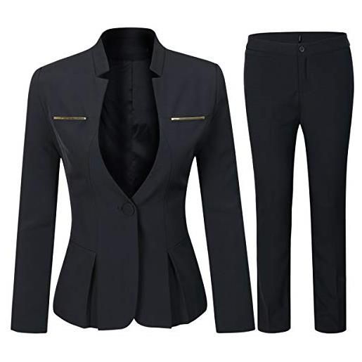 YYNUDA - set completo da donna, blazer con gonna/pantaloni, slim fit, tuta elegante da lavoro, per ufficio, grigio chiaro + pantaloni. , s