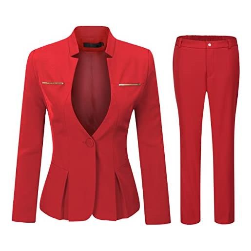 Yynuda - completo tailleur da donna, 2 pezzi, slim fit, giacca a bottone unico, con gonna o pantalone, da ufficio, nero 1, s
