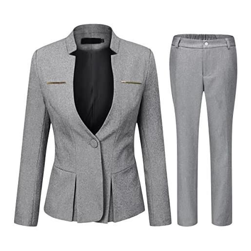 Yynuda - completo tailleur da donna, 2 pezzi, slim fit, giacca a bottone unico, con gonna o pantalone, da ufficio, nero 1, l