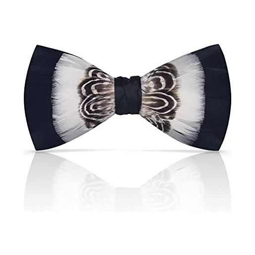 Lanzonia nero e bianco bicolore papillon uomo originali papillon particolari eleganti artigianale papillon piume stravaganti strani per regali matrimonio festa anniversario san valentino