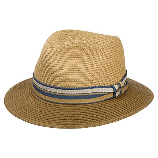 Stetson romaro toyo traveller cappello di paglia da uomo - in viscosa - protezione uv 40+ - tesa larga - con nastro decorativo in gros-grain a righe - primavera/estate blu s (54-55 cm)