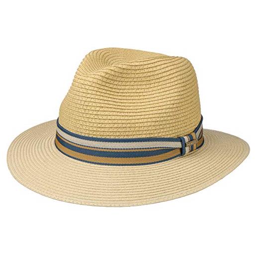 Stetson romaro toyo traveller cappello di paglia da uomo - in viscosa - protezione uv 40+ - tesa larga - con nastro decorativo in gros-grain a righe - primavera/estate marrone s (54-55 cm)