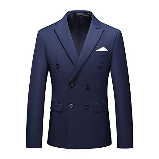 YOUTHUP blazer da uomo doppio petto slim fit formale con risvolto giacca da abito da sposa da ufficio blu reale, 3xl