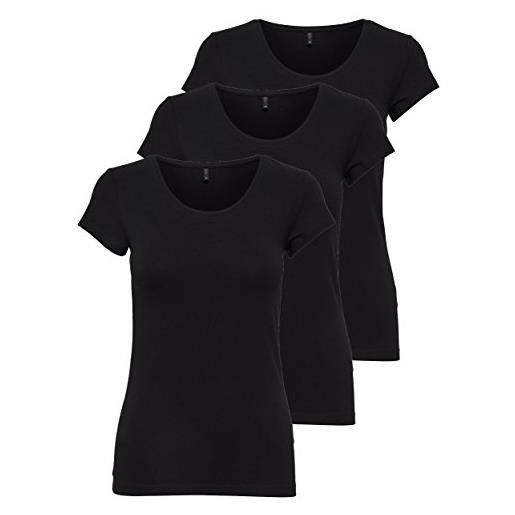 Only 15209153 - confezione da 3 magliette da donna a maniche corte basic, essenziali, estive, nero o bianco, mix di colori. , xl
