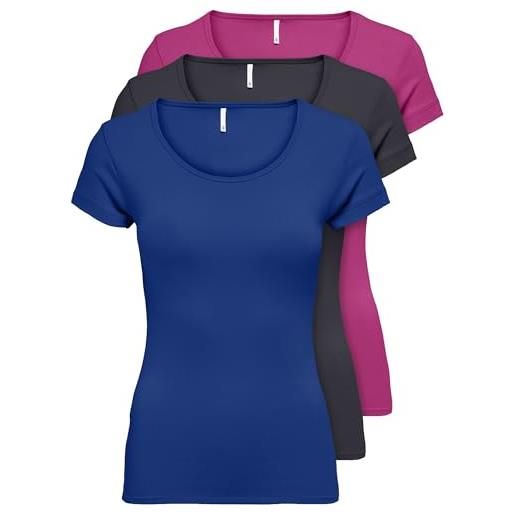 ONLY 15209153 - confezione da 3 magliette da donna a maniche corte basic, essenziali, estive, nero o bianco, mix 2 colori. , l