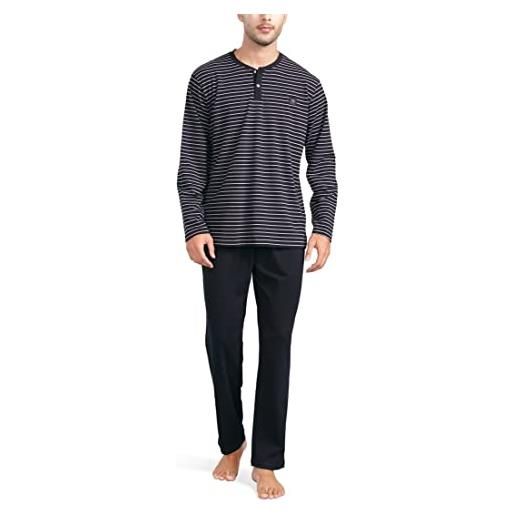 DAVID ARCHY set pigiama da uomo in cotone a maniche lunghe top & bottom pigiameria pjs