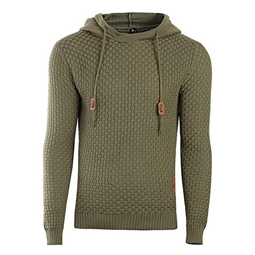 Genfien felpa uomo con cappuccio, maglia spessa, collo a imbuto, manica lunga, cappuccio regolabile, slim fit, khaki