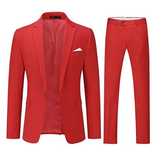 YOUTHUP abito da uomo 2 pezzi abiti slim fit 1 pulsante business wedding giacca e pantaloni rosso, l