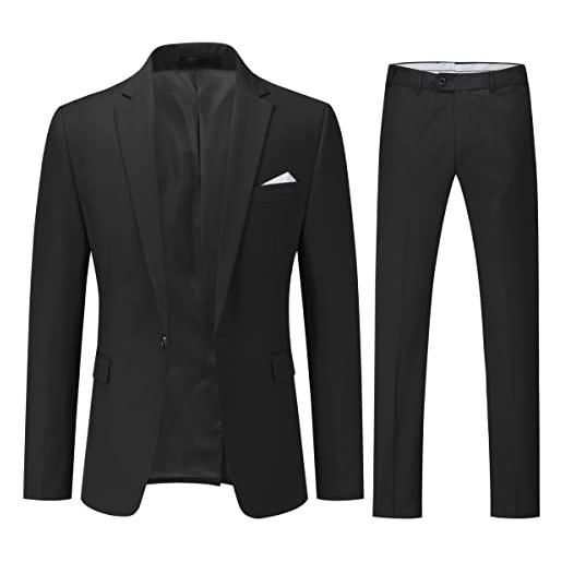 YOUTHUP abito da uomo 2 pezzi abiti slim fit 1 pulsante business wedding giacca e pantaloni blu, xxl
