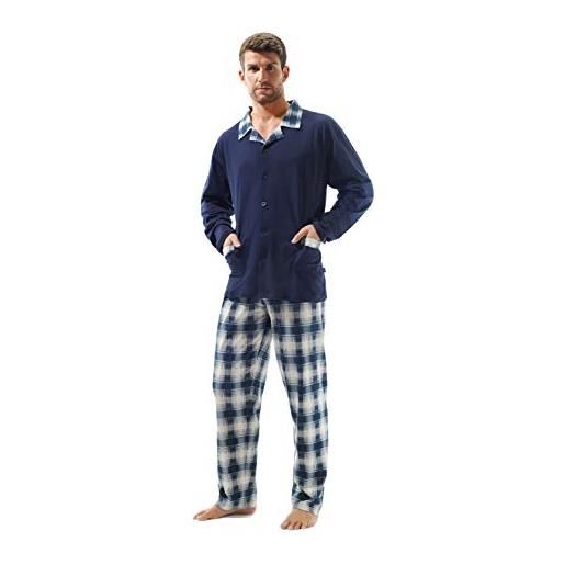 e.VIP ® pigiama da uomo orest 201 in 100% cotone, marine a quadretti, xxl