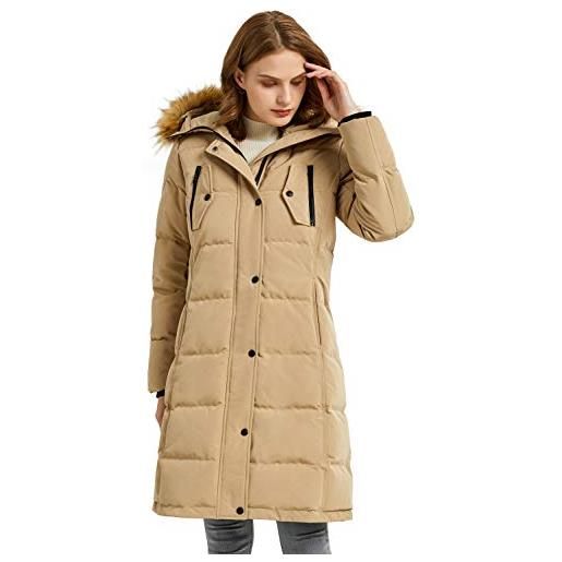 OROLAY piumino imbottito invernale da donna con cappuccio e pelliccia sintetica marina militare l