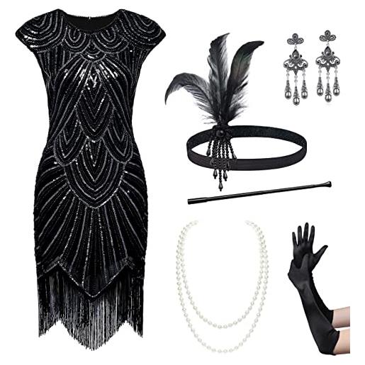 BABEYOND abiti da donna anni '20 con perline e frange great gatsby dress, z - nero, m