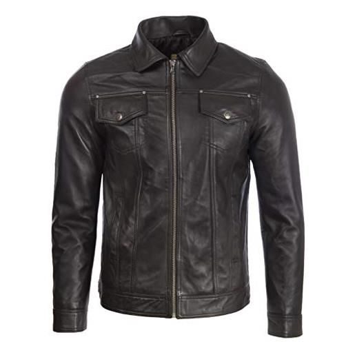 Infinity Leather Giacca Harrington Classica con Collo Classico in Vera Pelle Morbida Nera da Uomo XS