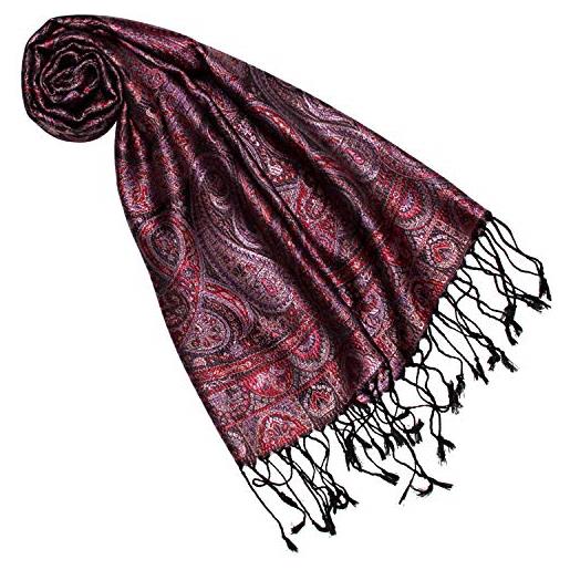 Lorenzo cana - sciarpa da donna in seta al 100% , con elegante motivo cachemire multicolore, rosso scuro, taglia unica