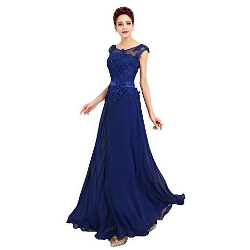 emmarcon abito da cerimonia donna in chiffon damigella vestito lungo elegante da festa party (44, blu)