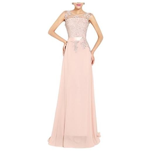 emmarcon abito da cerimonia donna in chiffon damigella vestito lungo elegante da festa party (42, rosa)