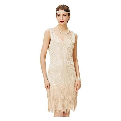BABEYOND vestito gatsby donne 1920s vestito abito anni 20 donna flapper dress 1920s vestito da sera paillette impreziosito frange gatsby dress senza maniche (oro nero 1, l)