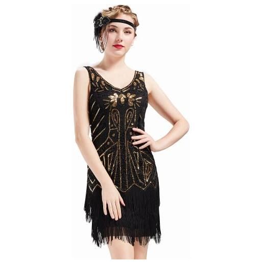 BABEYOND vestito gatsby donne 1920s vestito abito anni 20 donna flapper dress 1920s vestito da sera paillette impreziosito frange gatsby dress senza maniche (beige 1, xs)