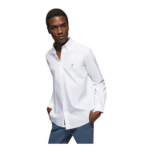 Polo Club camicia oxford uomo con logo ricamato 100% cotone, bianco puro -m